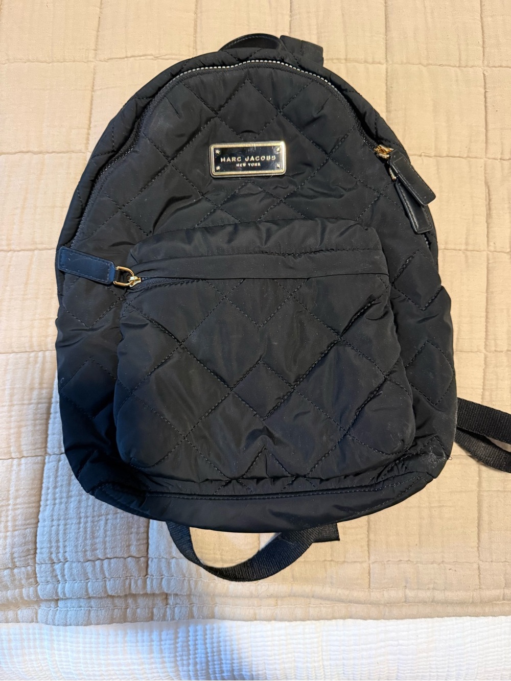 Marc Jacobs Black Quilted Nylon Mini Backpack with Gold Plate